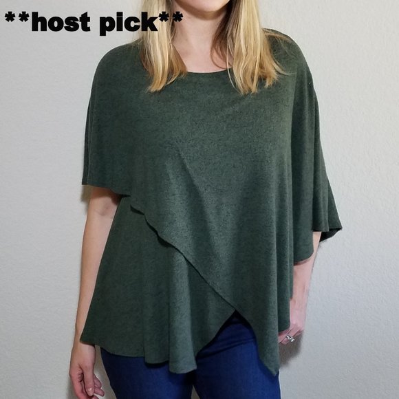 Promesa Sweaters - PROMESA HUNTER GREEN BATWING DRAPE SWEATER SMALL